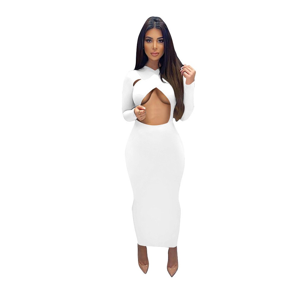 Pure Color Commuter Long Sleeve Midi Dress
