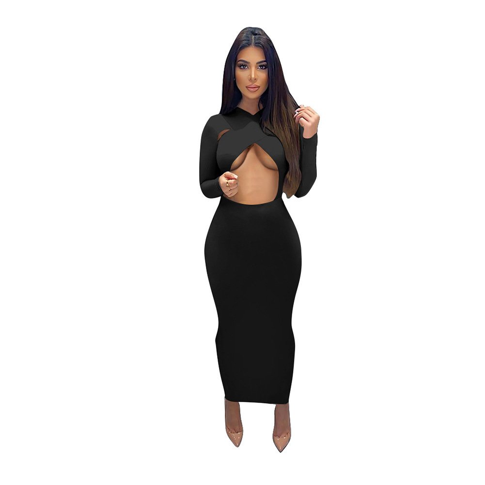 Pure Color Commuter Long Sleeve Midi Dress
