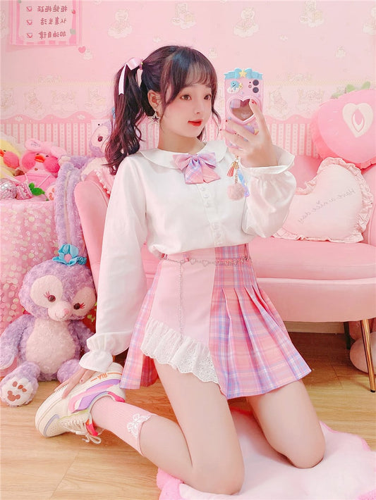 Ladies Plaid Pleated Anti-Bright Skirt