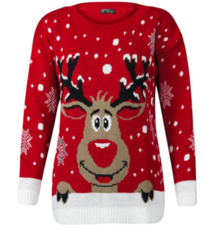 Cute Print Crew Neck Sweater with Christmas Antlers