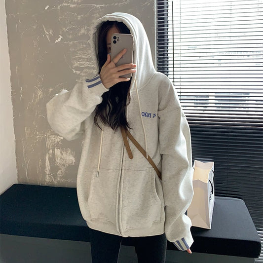 Autumn Zipper Hooded Sweater (Thin Coat)