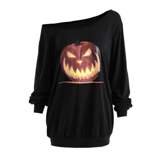 Cross Shoulder Halloween Pumpkin Print Top