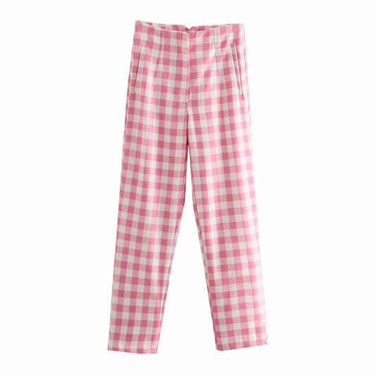 Plaid High-Waisted Casual Pants for Women