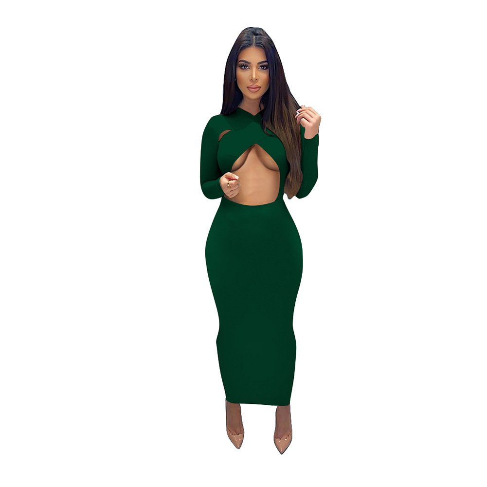 Pure Color Commuter Long Sleeve Midi Dress
