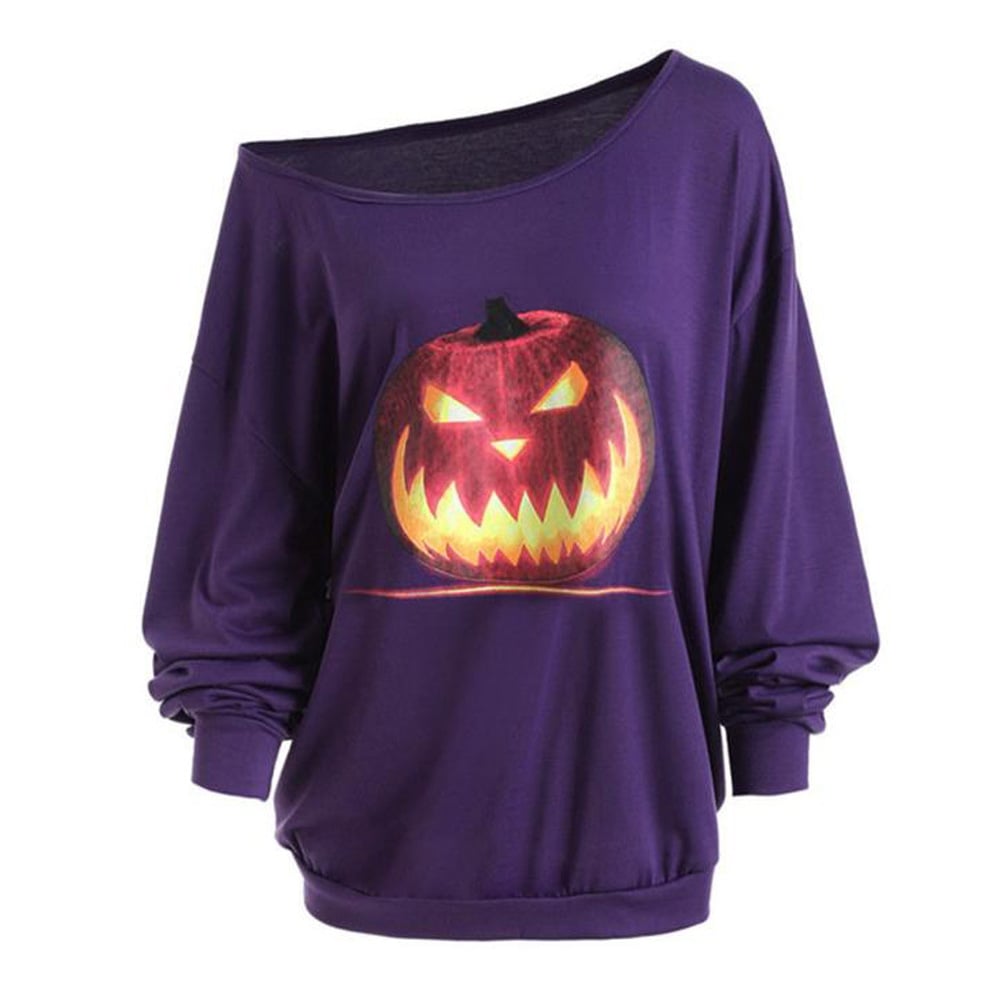 Cross Shoulder Halloween Pumpkin Print Top