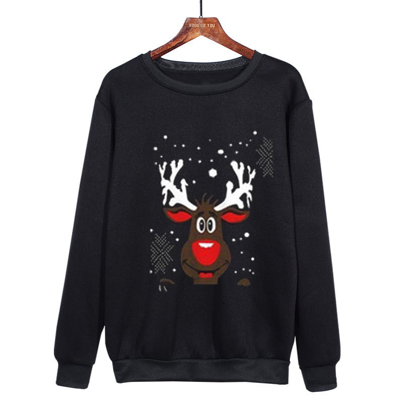 Cute Print Crew Neck Sweater with Christmas Antlers