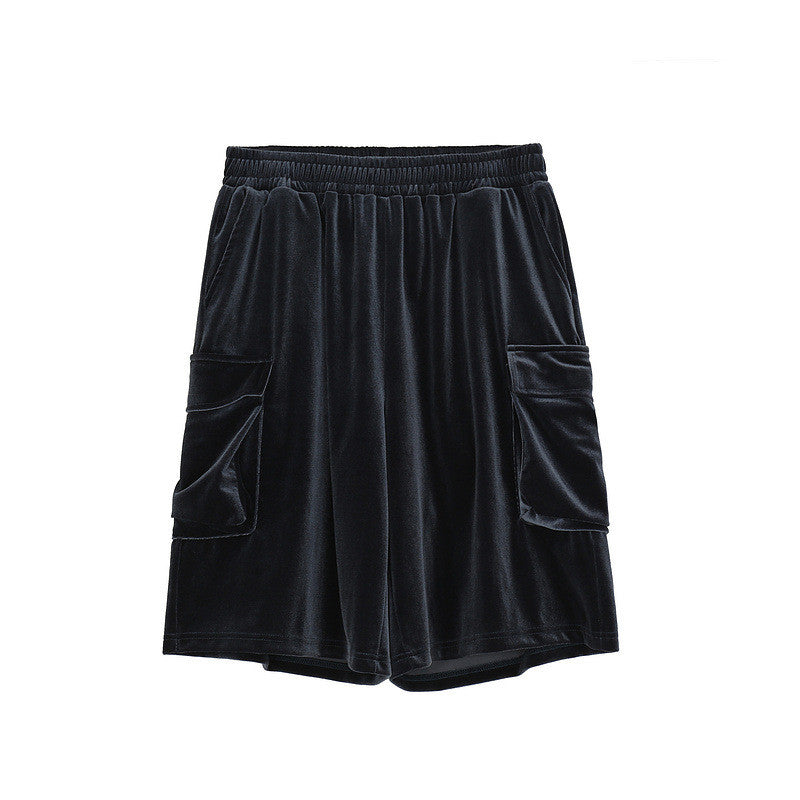 Retro Velvet Loose Five-Point Shorts with Big Pockets