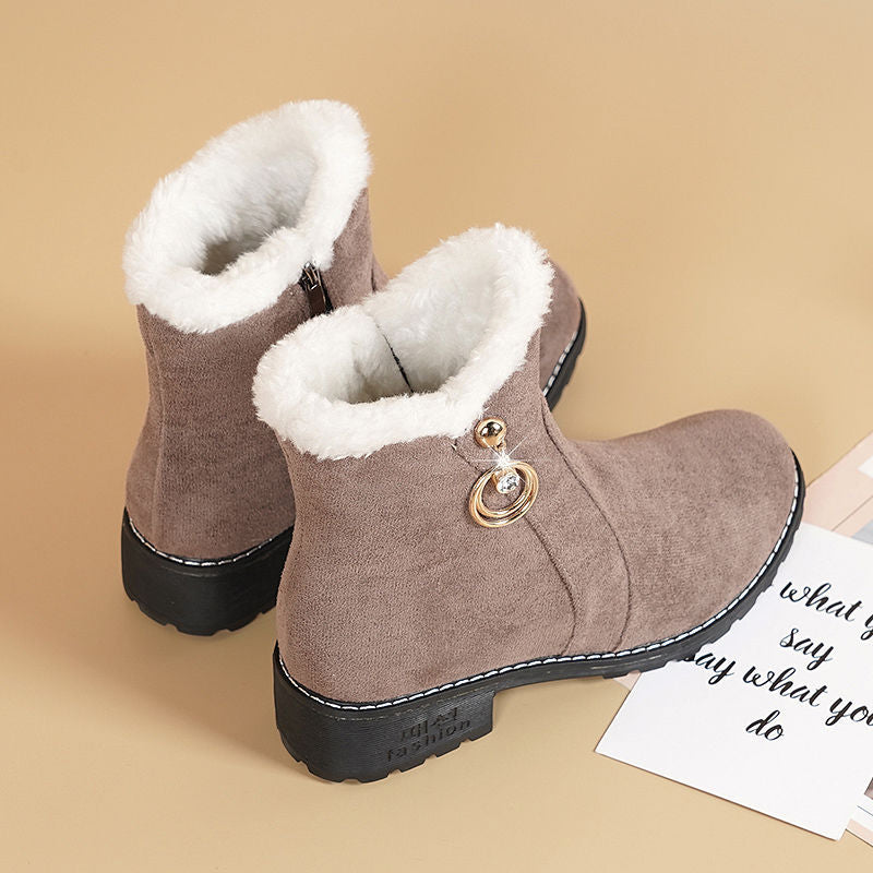 Suede Chunky Heel Ankle Boots with Side Zipper