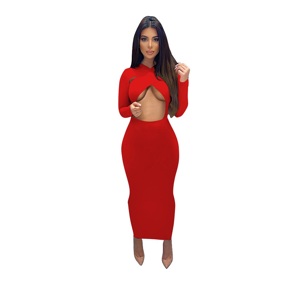 Pure Color Commuter Long Sleeve Midi Dress
