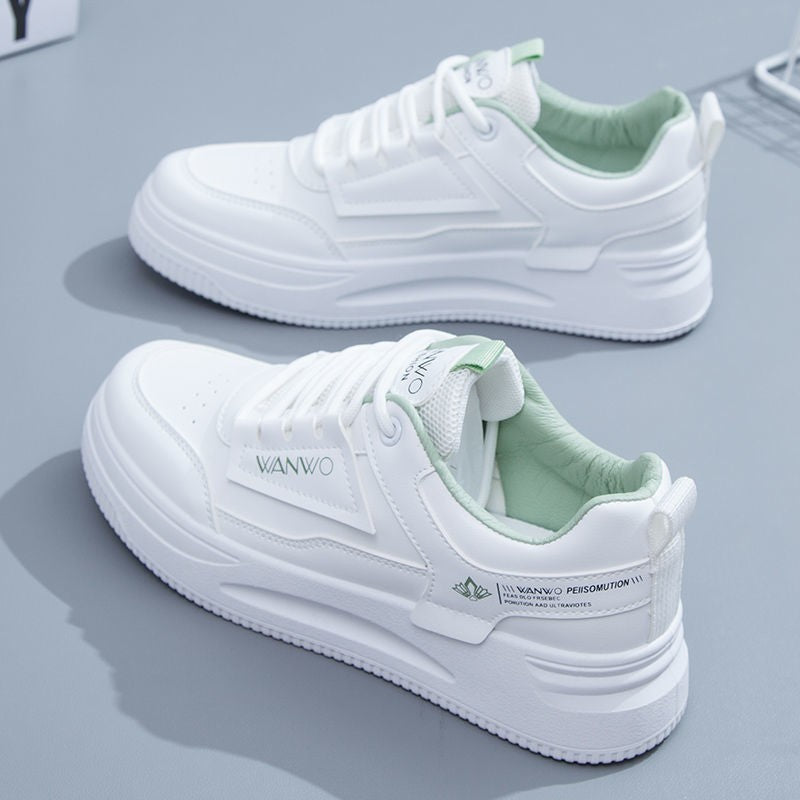 Women's Thick-Soled White Leather Sports Shoes