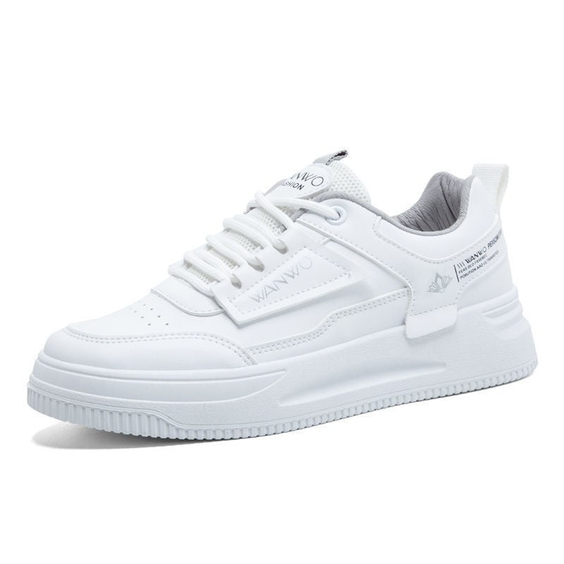 Women's Thick-Soled White Leather Sports Shoes