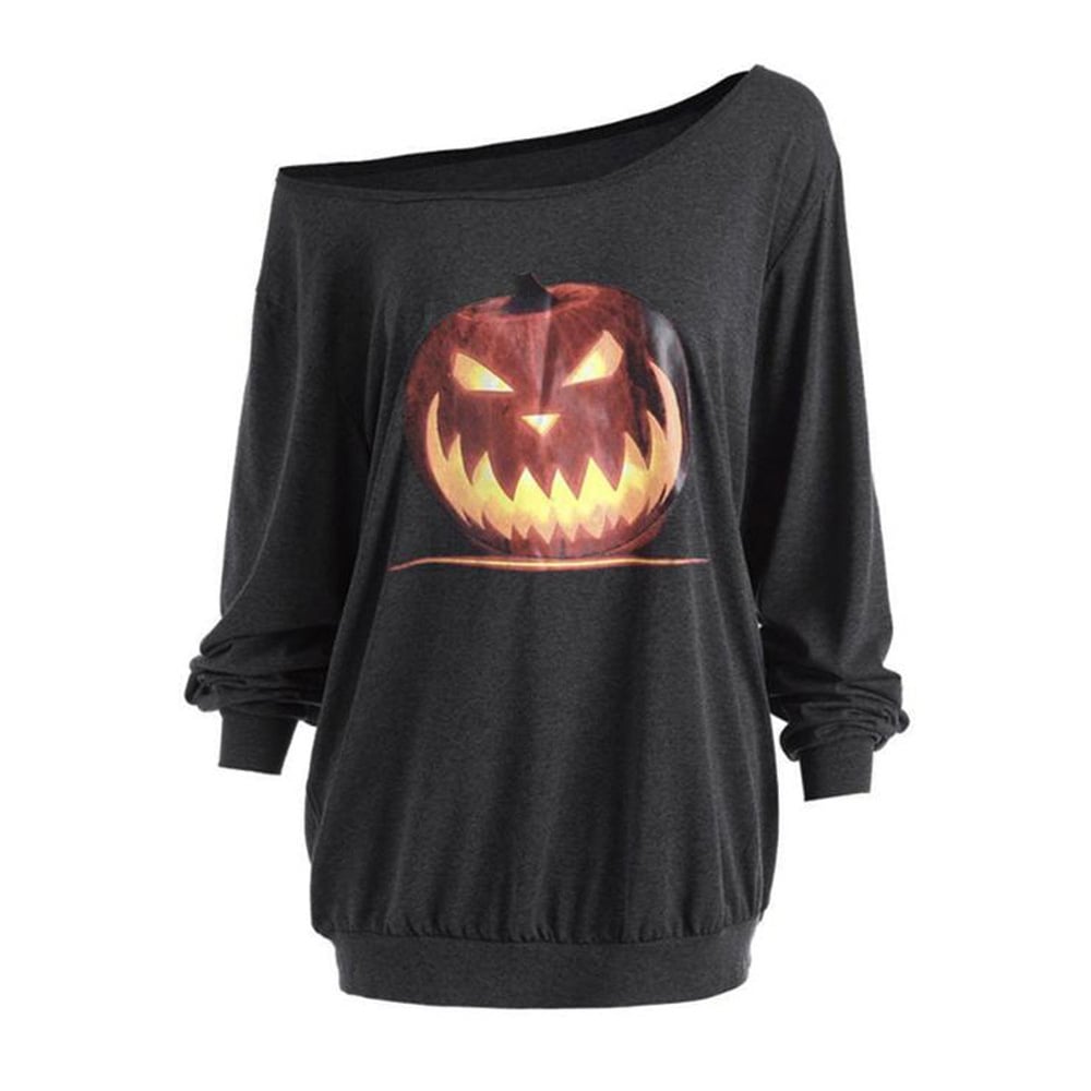 Cross Shoulder Halloween Pumpkin Print Top