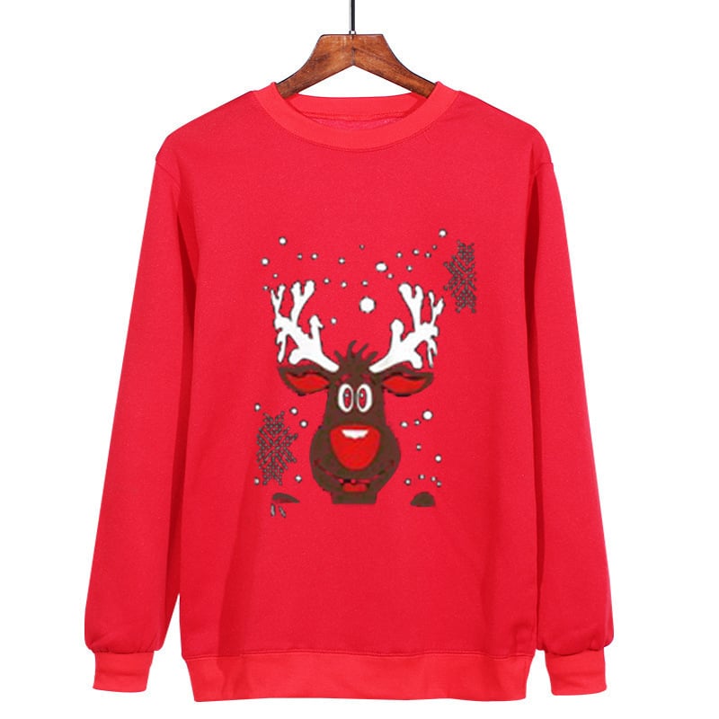 Cute Print Crew Neck Sweater with Christmas Antlers