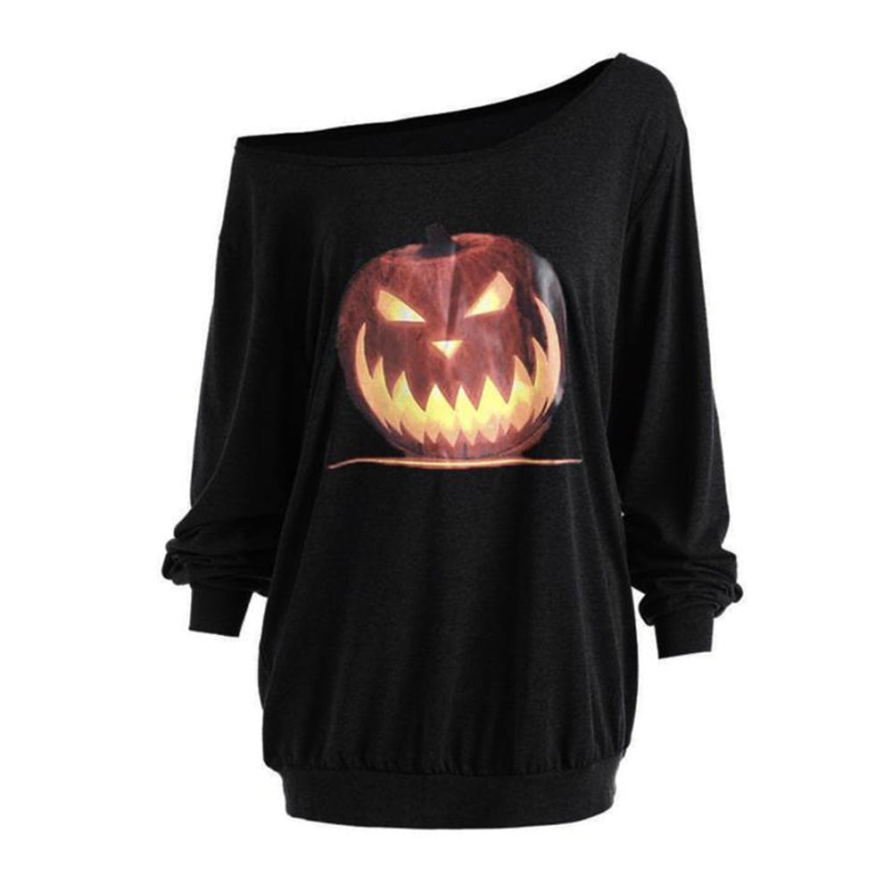 Cross Shoulder Halloween Pumpkin Print Top