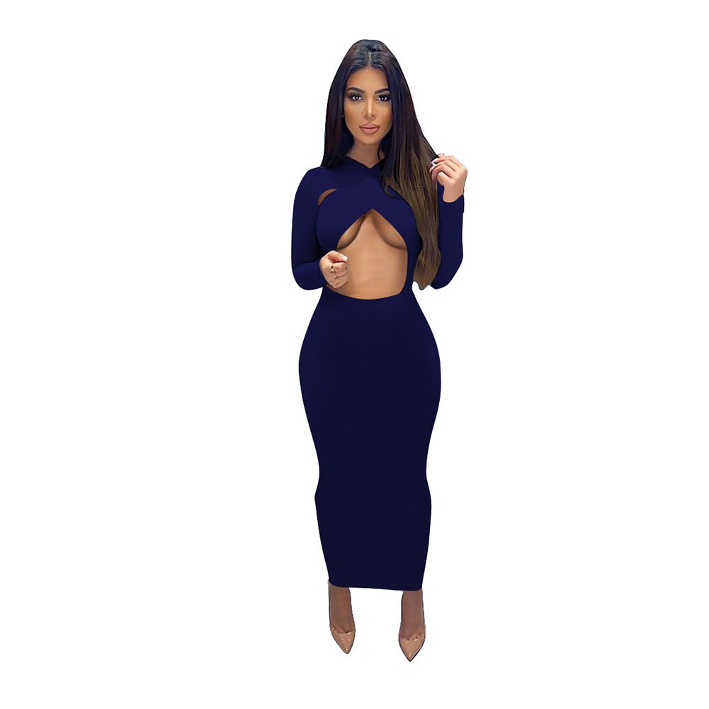 Pure Color Commuter Long Sleeve Midi Dress