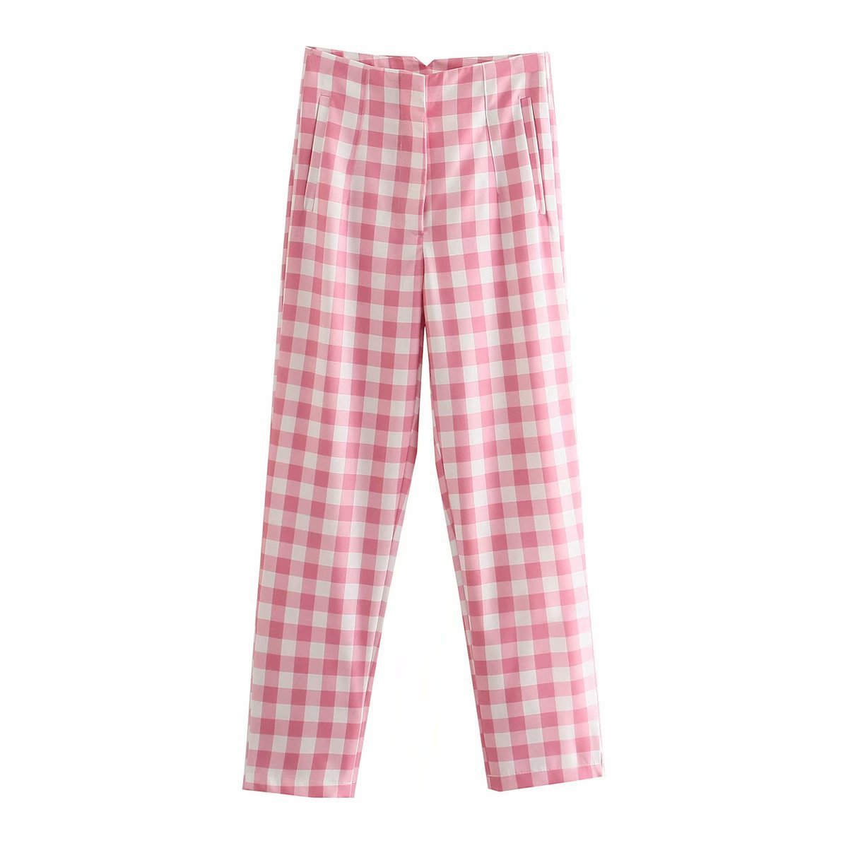 Plaid High-Waisted Casual Pants for Women