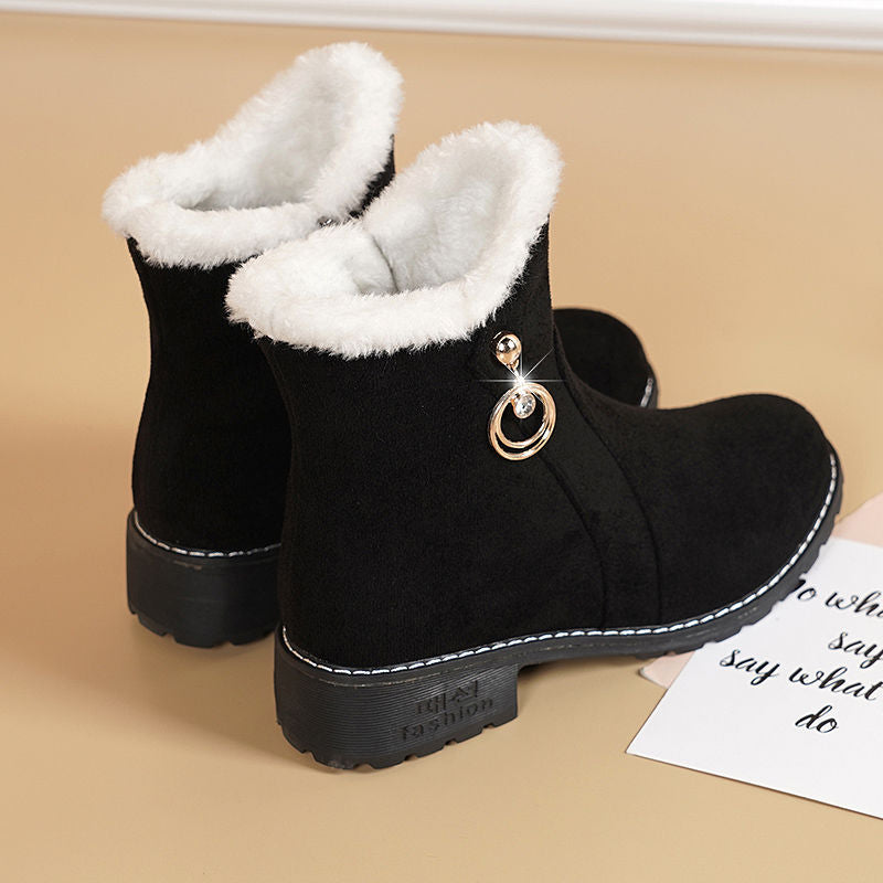 Suede Chunky Heel Ankle Boots with Side Zipper