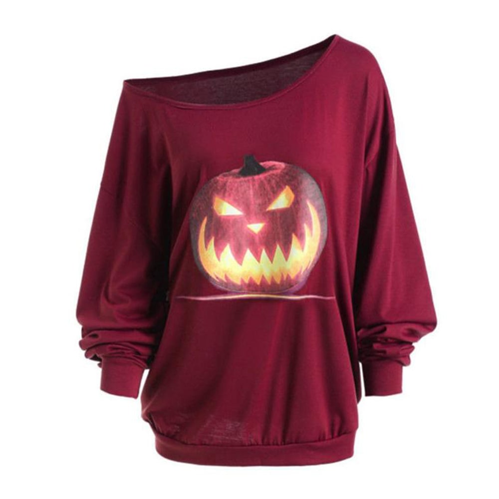 Cross Shoulder Halloween Pumpkin Print Top